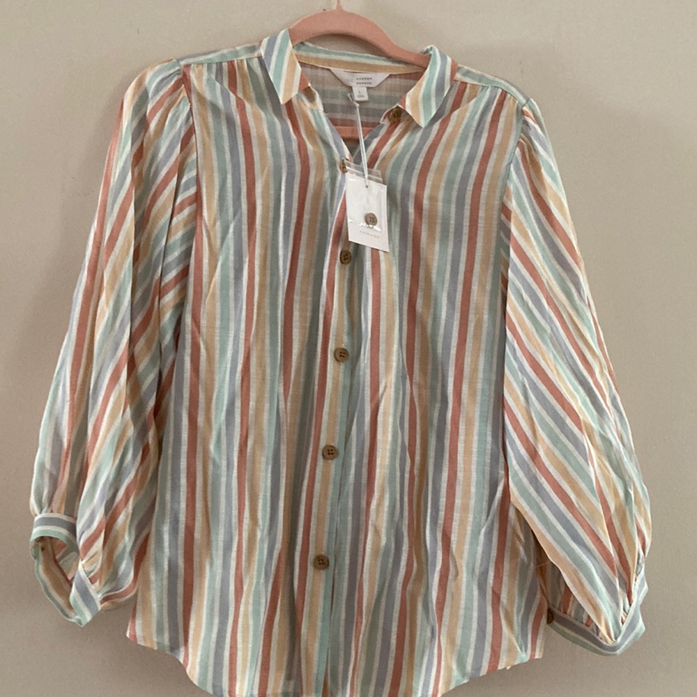 LC Lauren Conrad button down top. New with tags. Cute colors. Size Large